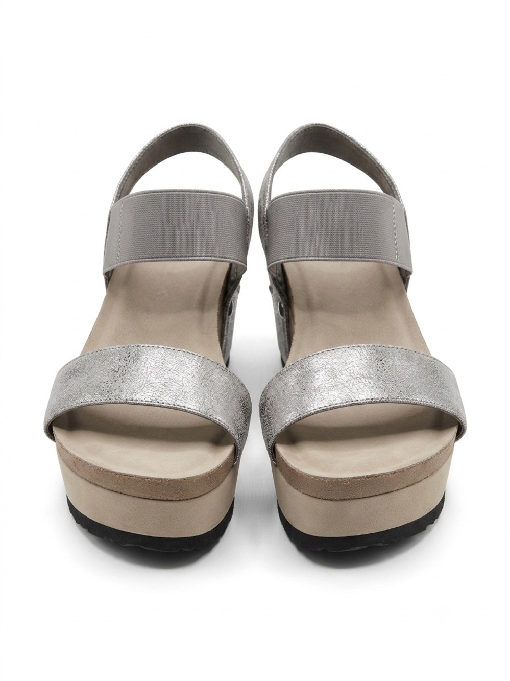 Crown Vintage Silver Metallic Platform Sandals with Neutral Base - Picture 1 of 2